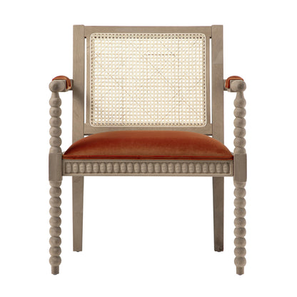 Fauteuil Hemingford en velours rouille et chêne lavé aux bobines