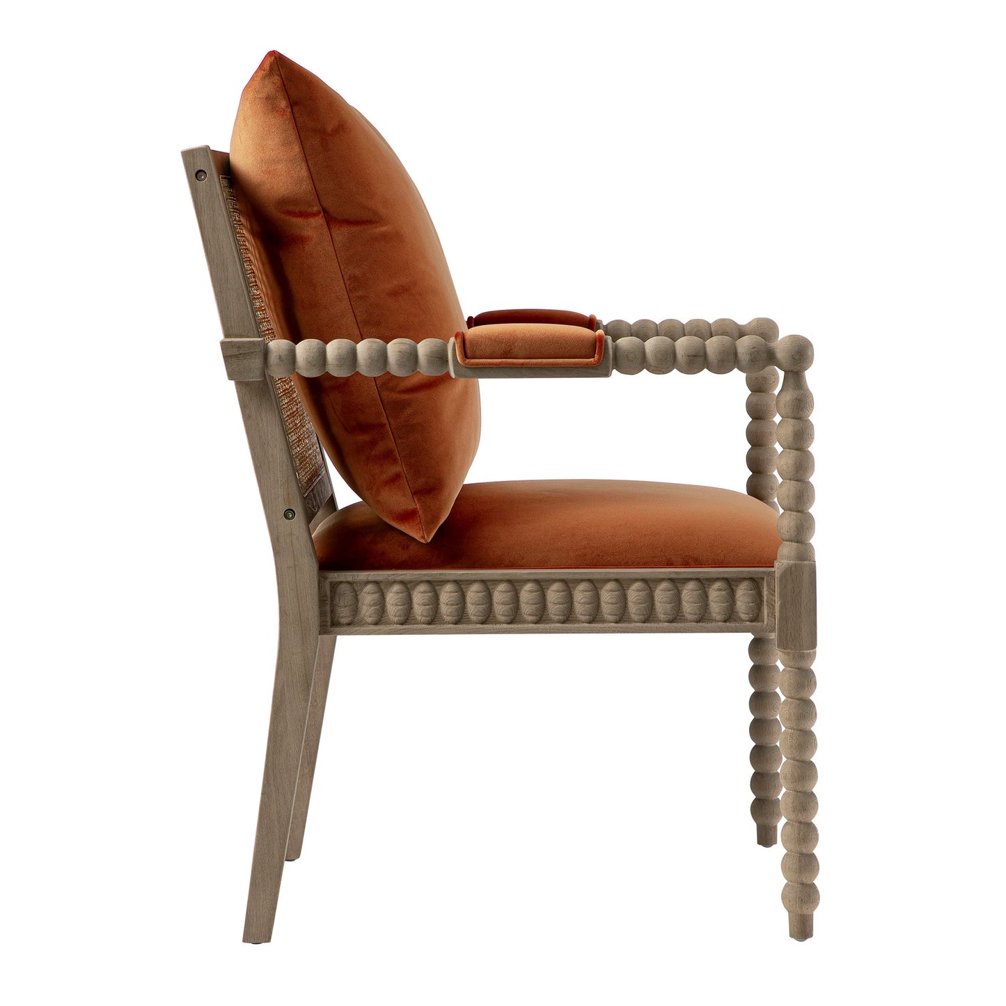 Fauteuil Hemingford en velours rouille et chêne lavé aux bobines