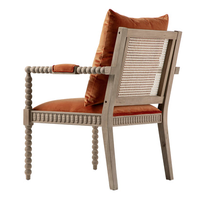 Fauteuil Hemingford en velours rouille et chêne lavé aux bobines