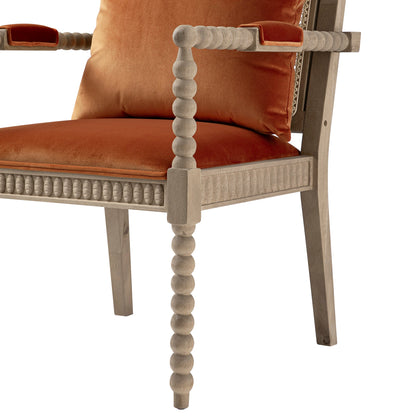 Fauteuil Hemingford en velours rouille et chêne lavé aux bobines