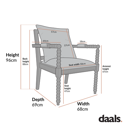 Fauteuil Hemingford en chêne lavé aux bobines, tissu texturé beige