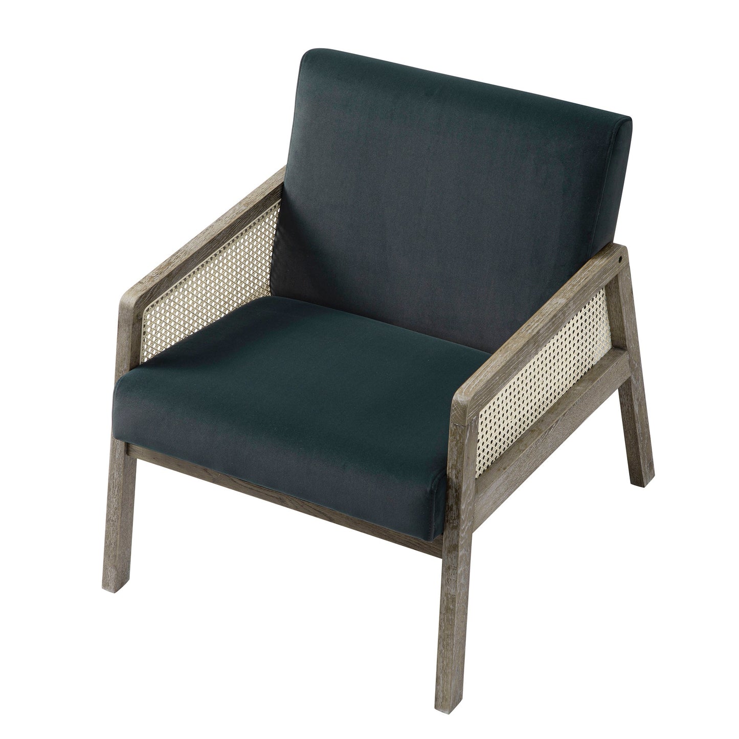 Fauteuil en rotin Fyne Aegean Blue Velvet avec cadre en chêne patiné