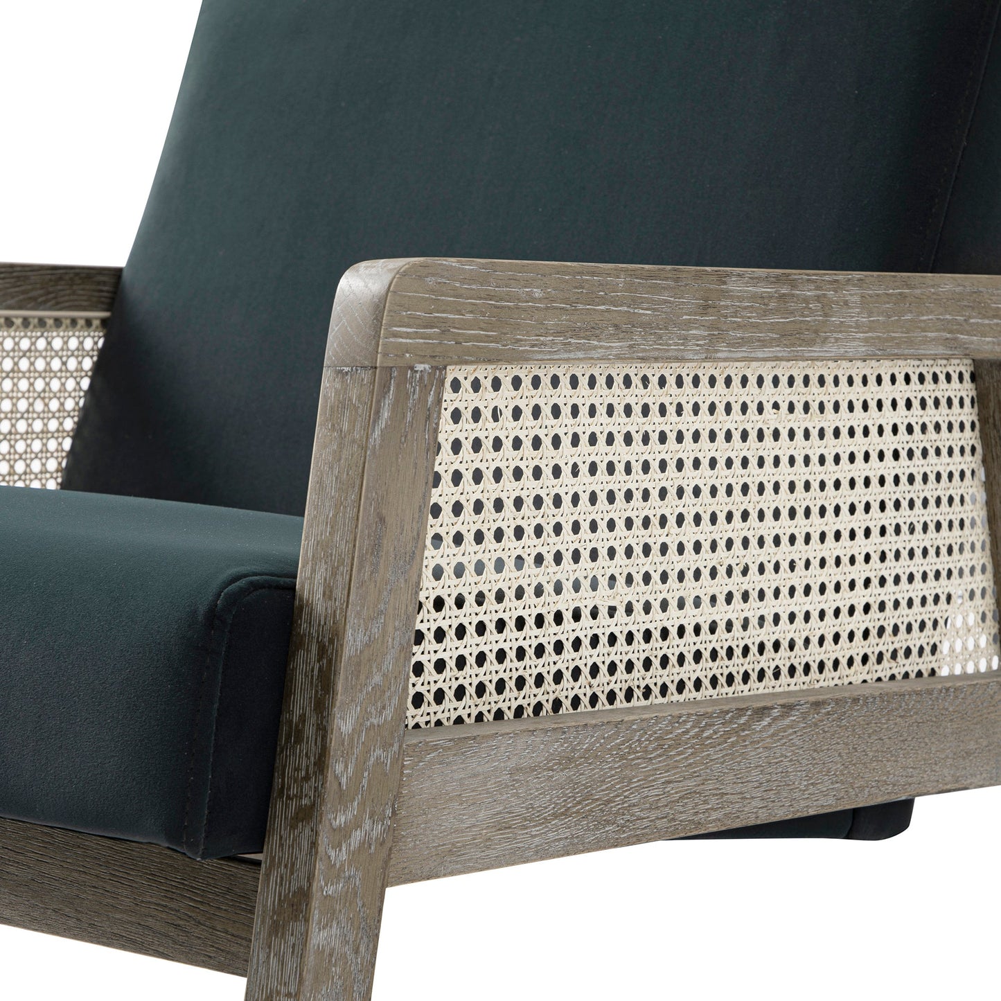 Fauteuil en rotin Fyne Aegean Blue Velvet avec cadre en chêne patiné