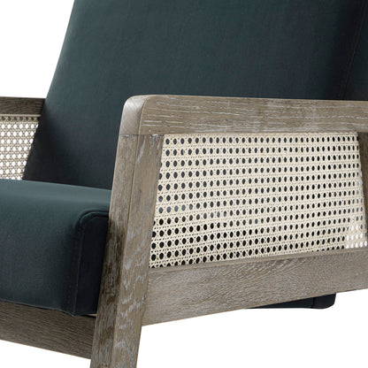 Fauteuil en rotin Fyne Aegean Blue Velvet avec cadre en chêne patiné