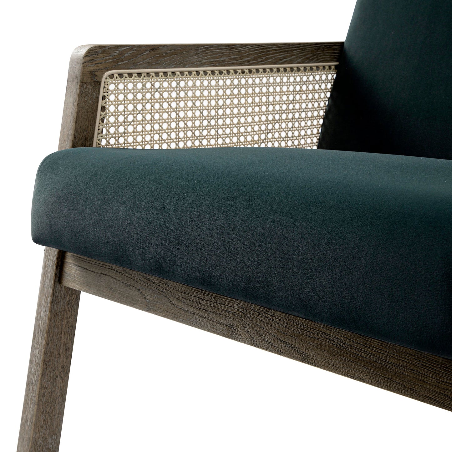 Fauteuil en rotin Fyne Aegean Blue Velvet avec cadre en chêne patiné