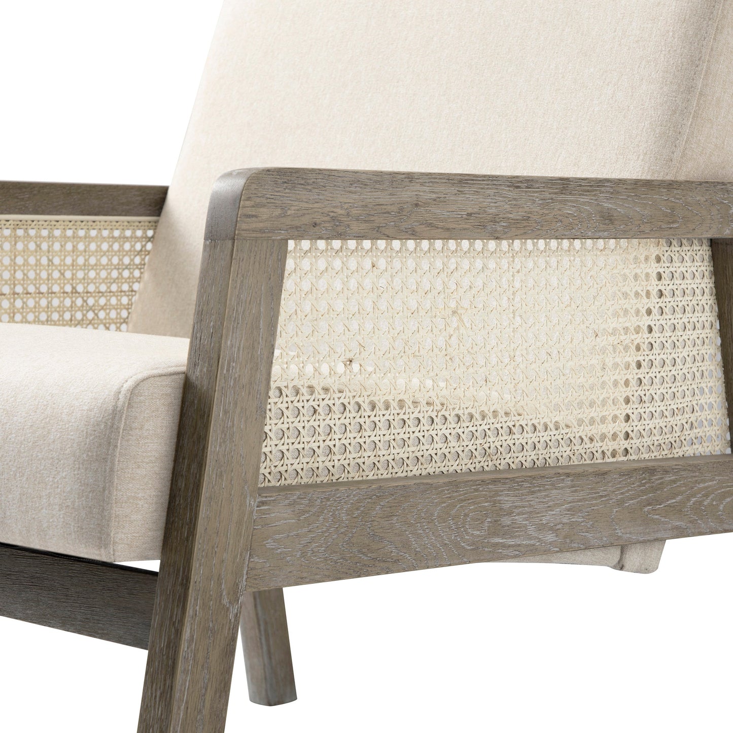 Fauteuil en rotin avec cadre en chêne patiné et tissu avoine Fyne