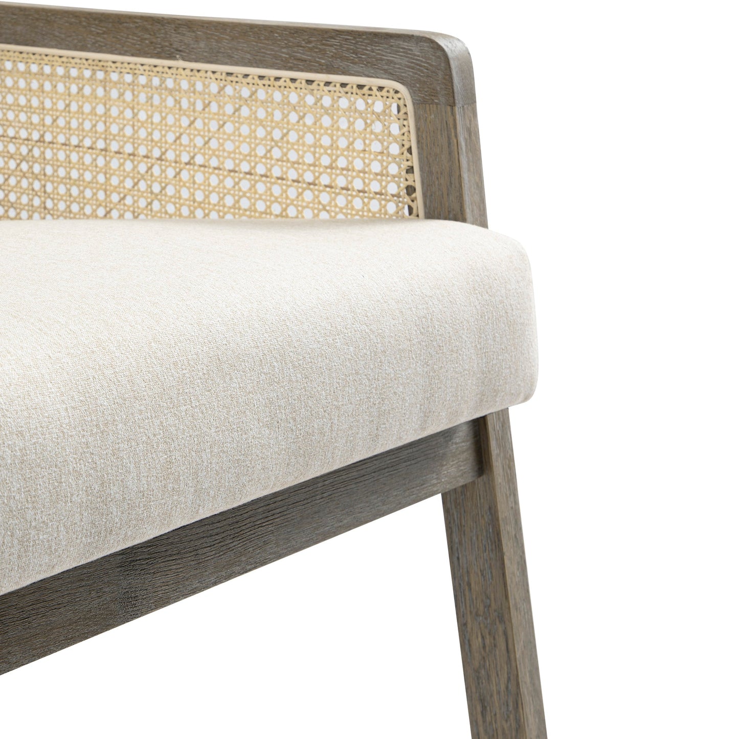 Fauteuil en rotin avec cadre en chêne patiné et tissu avoine Fyne