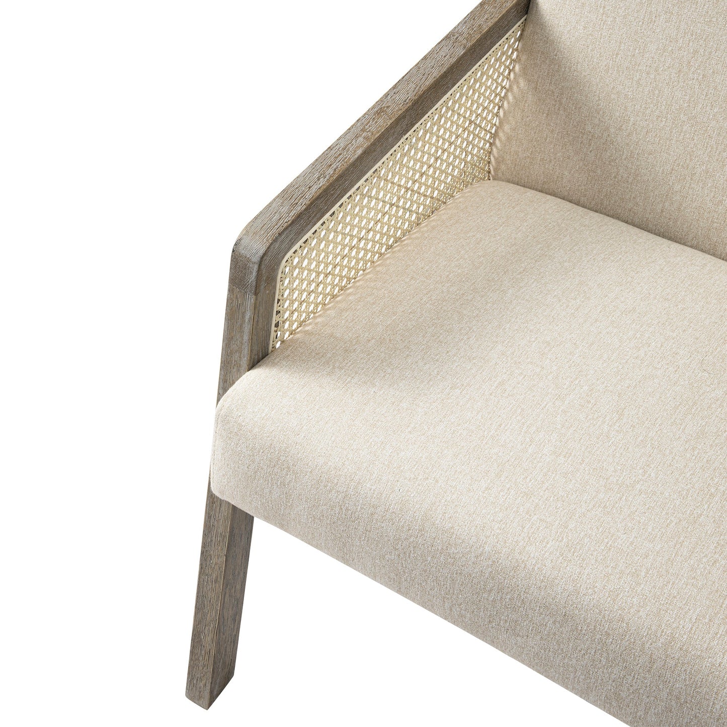 Fauteuil en rotin avec cadre en chêne patiné et tissu avoine Fyne