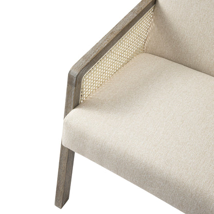 Fauteuil en rotin avec cadre en chêne patiné et tissu avoine Fyne