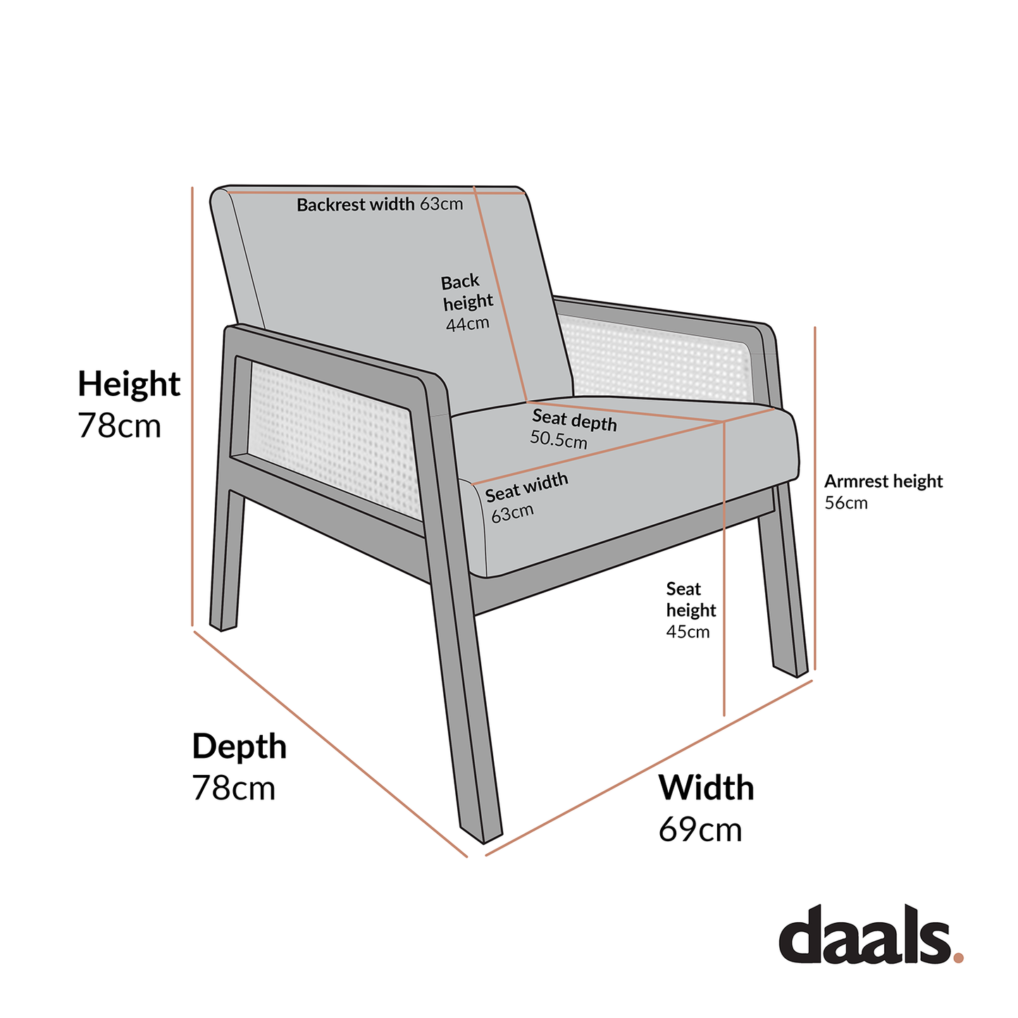 Fauteuil en rotin avec cadre en chêne patiné et tissu avoine Fyne