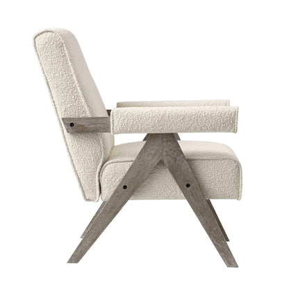 Chaise d'appoint Chinnor Beige Boucle avec cadre en chêne patiné