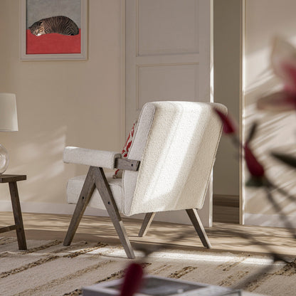 Chaise d'appoint Chinnor Beige Boucle avec cadre en chêne patiné