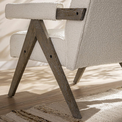 Chaise d'appoint Chinnor Beige Boucle avec cadre en chêne patiné
