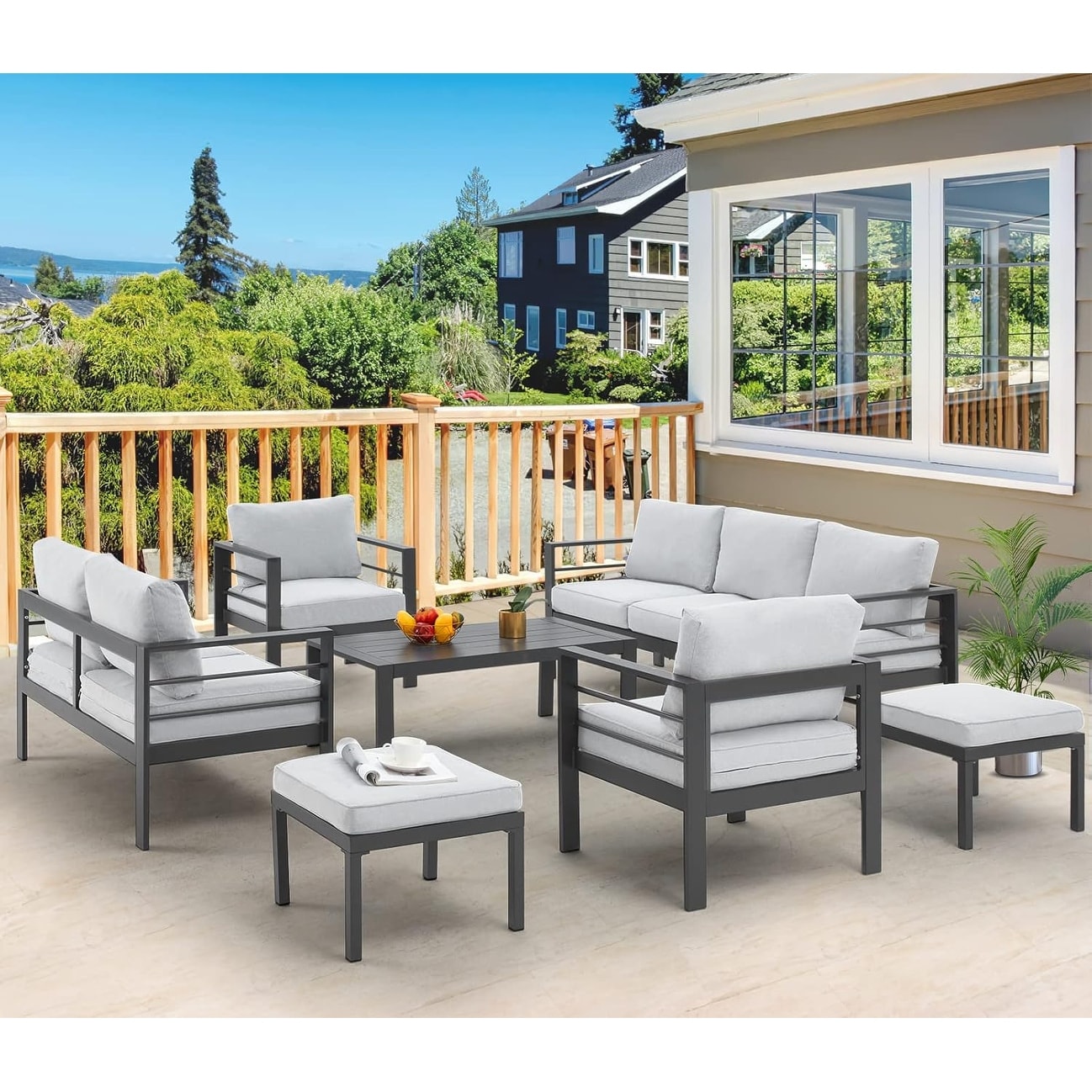 Ensemble de mobilier de patio en aluminium AECOJOY 7 pièces, ensemble de conversation d'extérieur