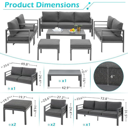 Ensemble de mobilier de patio en aluminium AECOJOY 7 pièces, ensemble de conversation d'extérieur