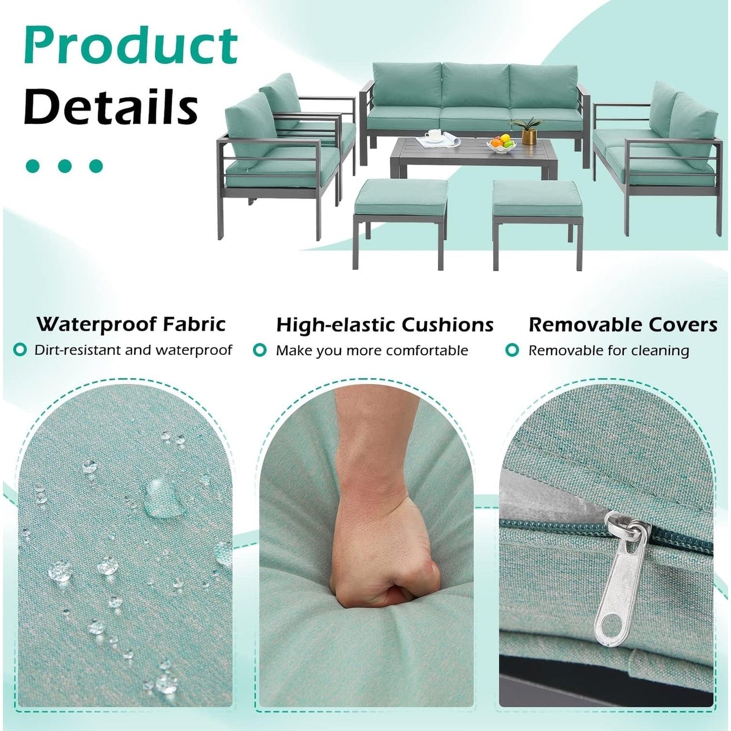 Ensemble de mobilier de patio en aluminium AECOJOY 7 pièces, ensemble de conversation d'extérieur