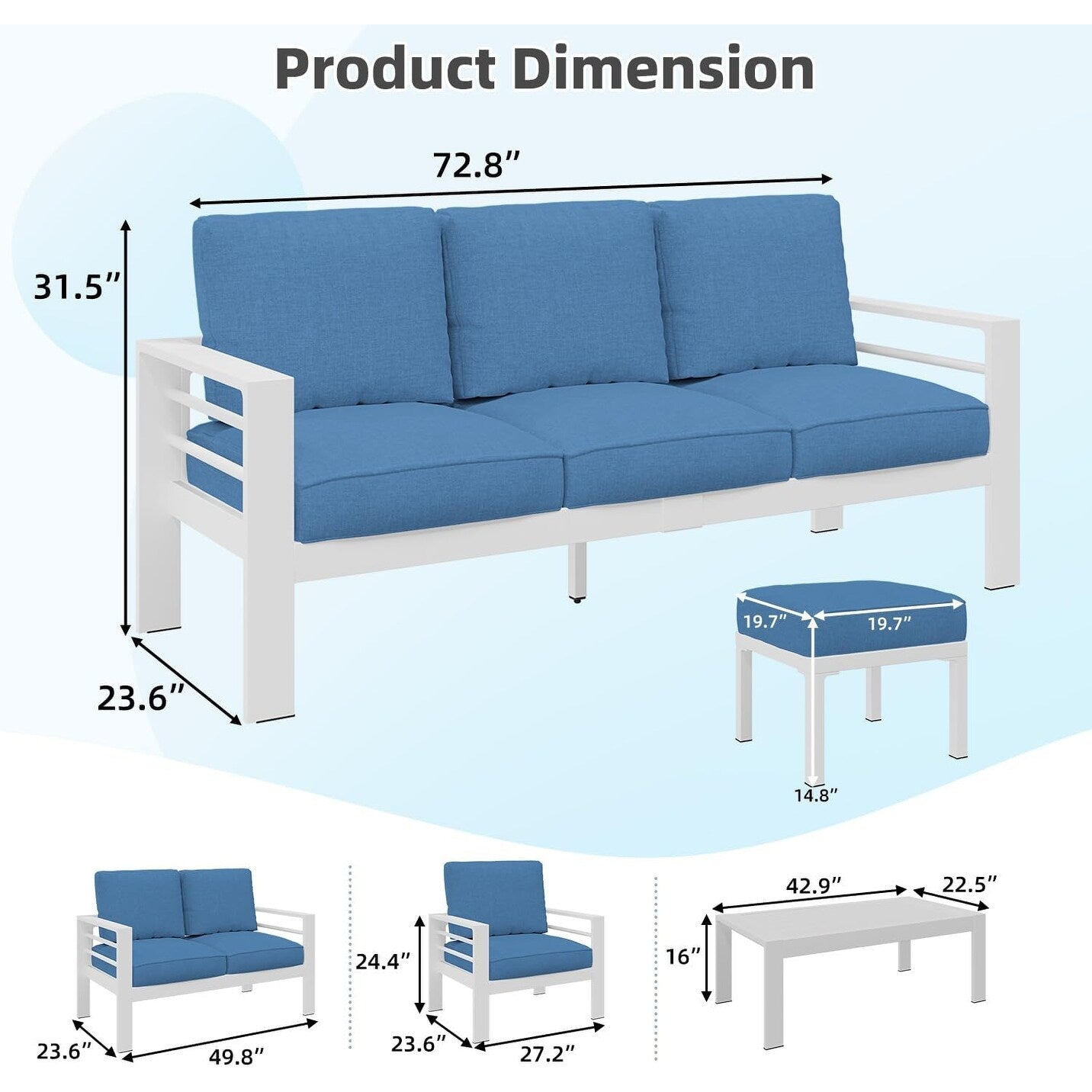 Ensemble de mobilier de patio en aluminium AECOJOY 7 pièces, ensemble de conversation d'extérieur