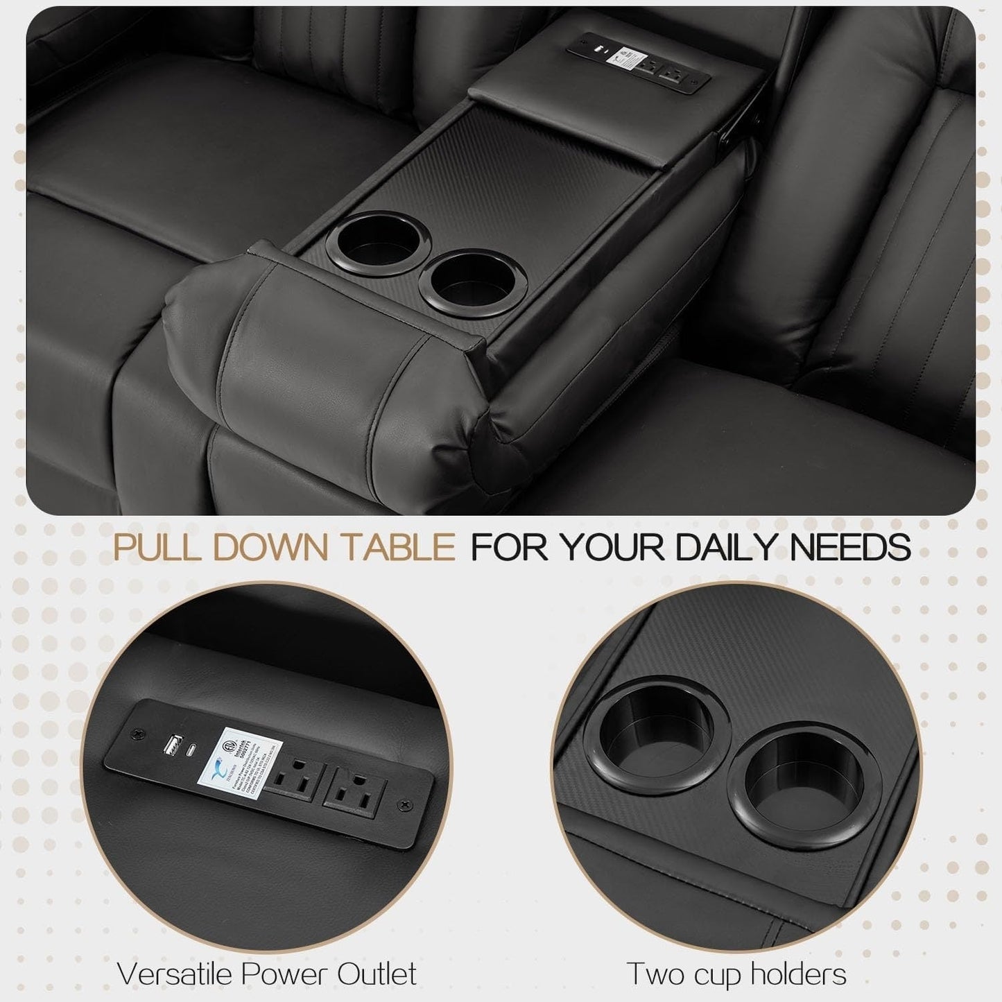 Canapé inclinable manuel AECOJOY pour camping-car, canapé inclinable en polyuréthane, sièges de cinéma maison avec console