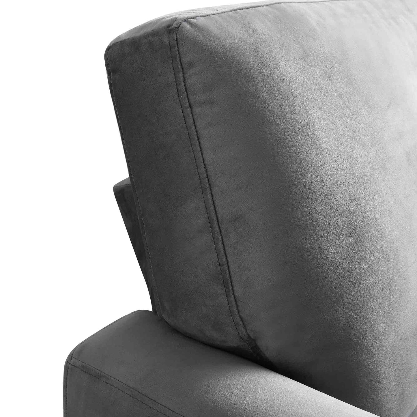 Fauteuil Brigette en velours gris avec pieds à roulettes en laiton antique