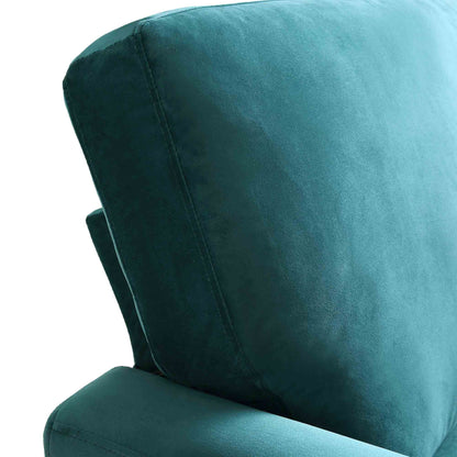 Fauteuil Brigette en velours bleu sarcelle avec pieds à roulettes en laiton antique