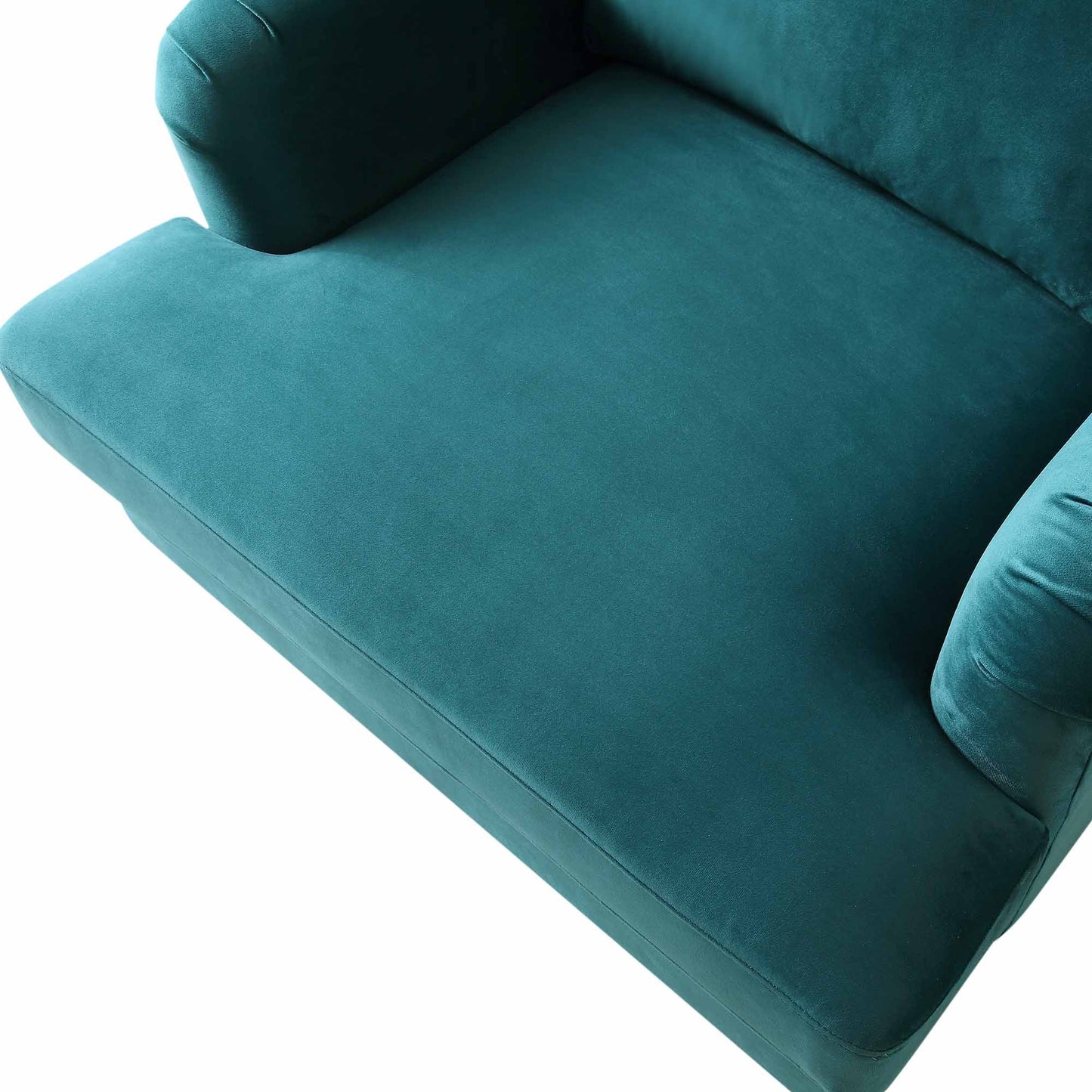 Fauteuil Brigette en velours bleu sarcelle avec pieds à roulettes en laiton antique