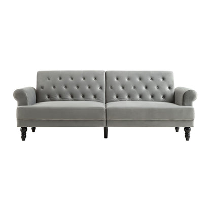 Canapé-lit Chesterfield 3 places Hanney en velours gris