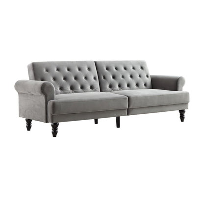 Canapé-lit Chesterfield 3 places Hanney en velours gris