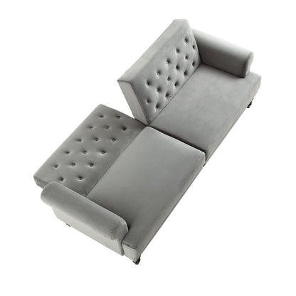 Canapé-lit Chesterfield 3 places Hanney en velours gris
