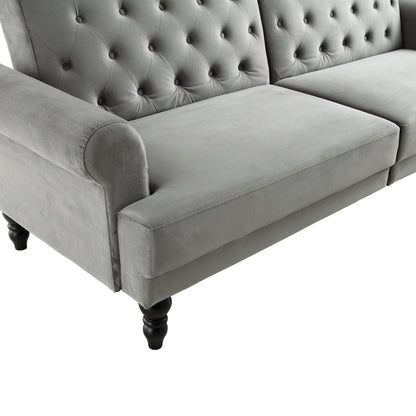 Canapé-lit Chesterfield 3 places Hanney en velours gris