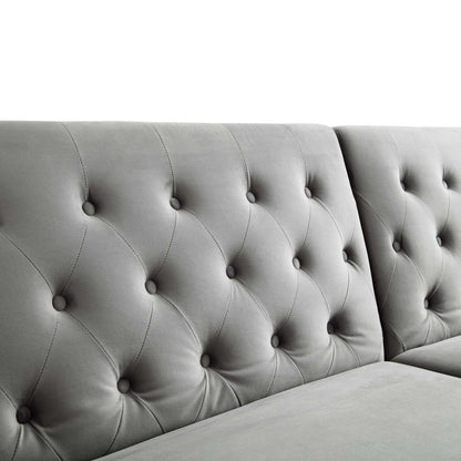 Canapé-lit Chesterfield 3 places Hanney en velours gris