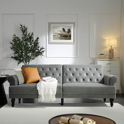 Canapé-lit Chesterfield 3 places Hanney en velours gris