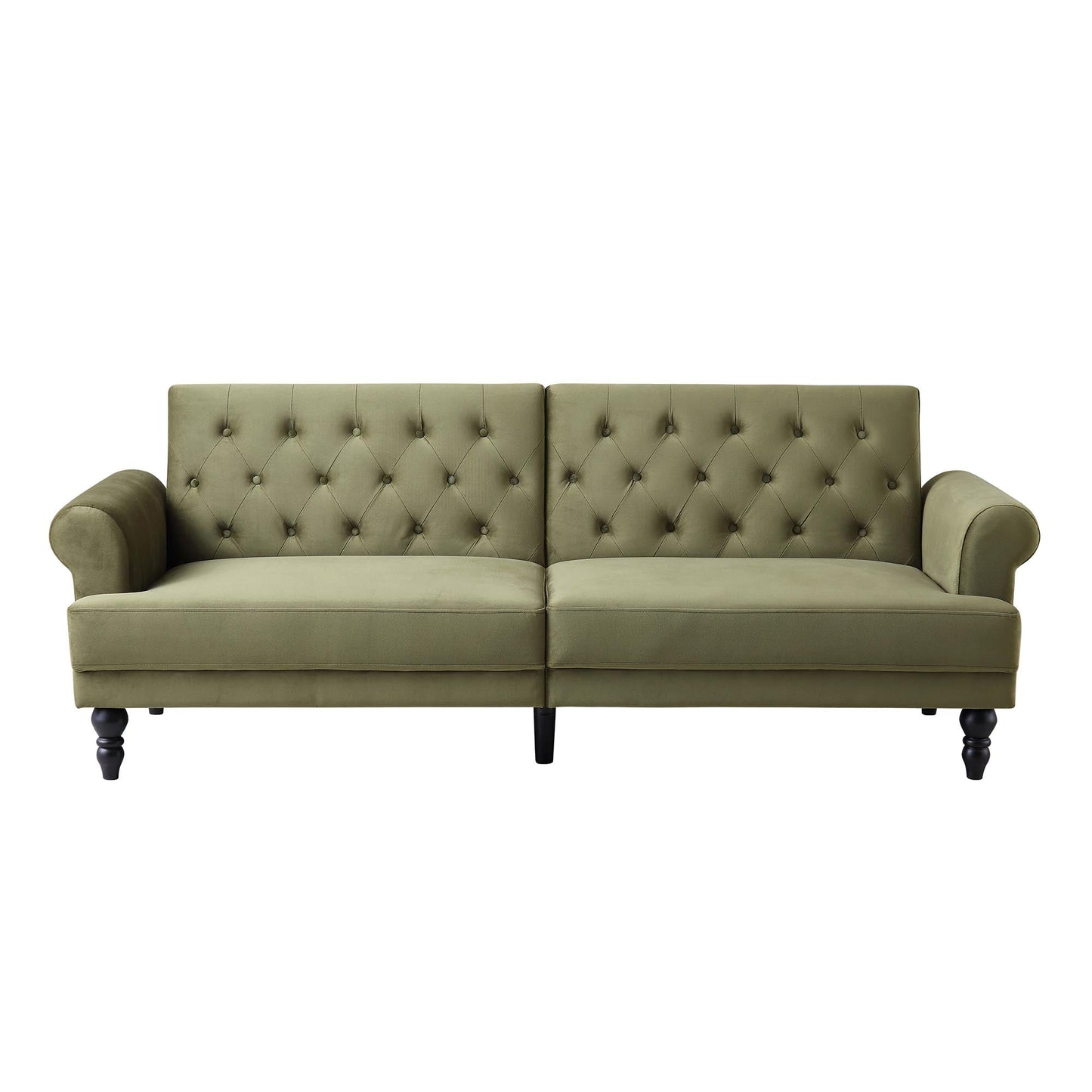 Canapé-lit Chesterfield 3 places Hanney en velours vert mousse