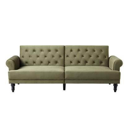 Canapé-lit Chesterfield 3 places Hanney en velours vert mousse