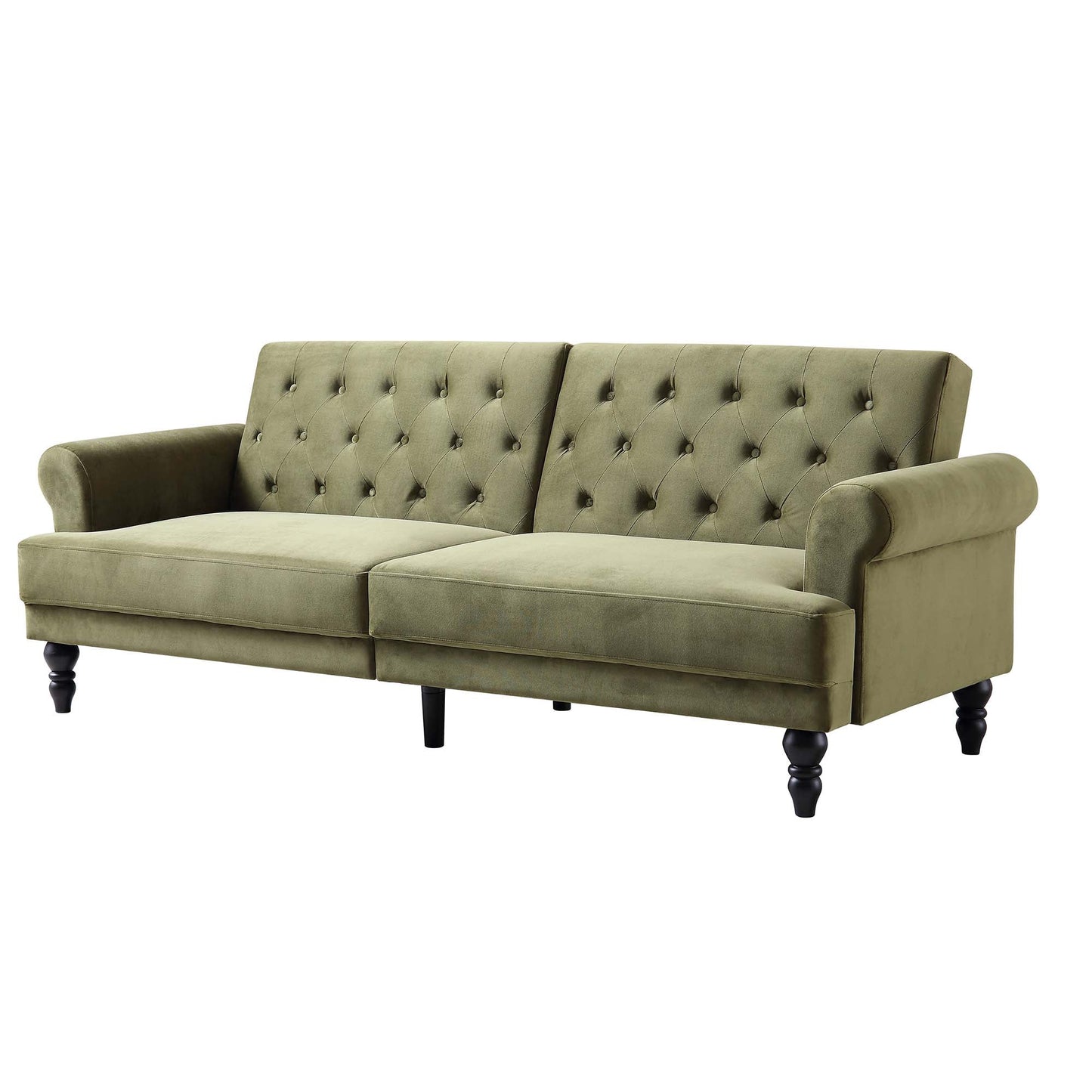 Canapé-lit Chesterfield 3 places Hanney en velours vert mousse