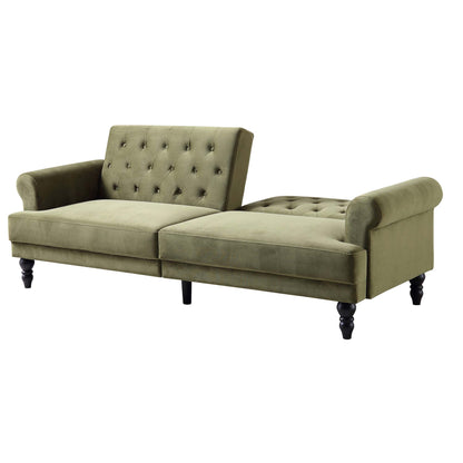 Canapé-lit Chesterfield 3 places Hanney en velours vert mousse