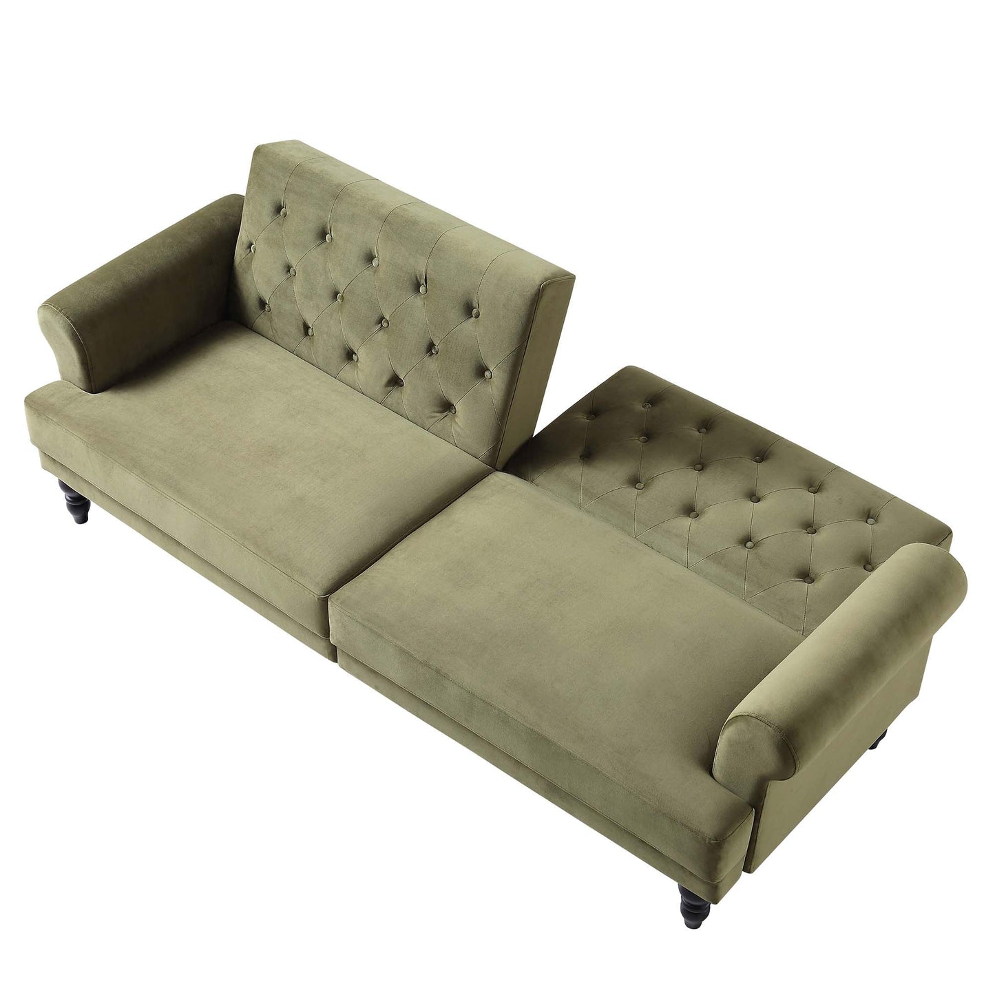 Canapé-lit Chesterfield 3 places Hanney en velours vert mousse