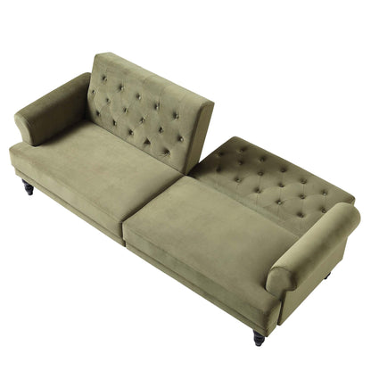 Canapé-lit Chesterfield 3 places Hanney en velours vert mousse