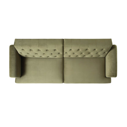 Canapé-lit Chesterfield 3 places Hanney en velours vert mousse