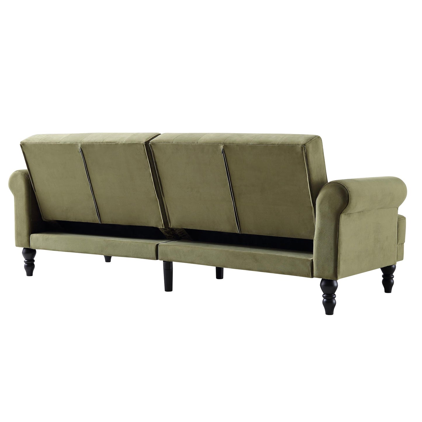 Canapé-lit Chesterfield 3 places Hanney en velours vert mousse