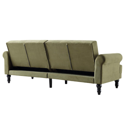 Canapé-lit Chesterfield 3 places Hanney en velours vert mousse