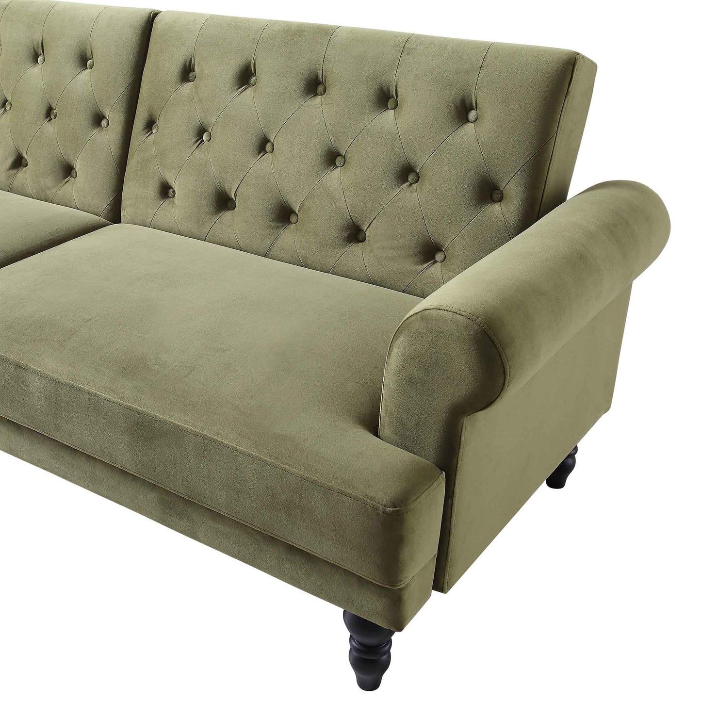 Canapé-lit Chesterfield 3 places Hanney en velours vert mousse