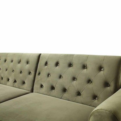 Canapé-lit Chesterfield 3 places Hanney en velours vert mousse