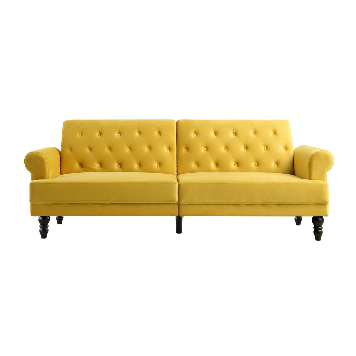 Canapé-lit Chesterfield 3 places Hanney en velours jaune moutarde