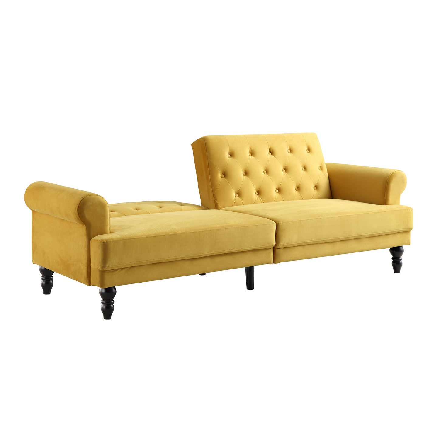 Canapé-lit Chesterfield 3 places Hanney en velours jaune moutarde