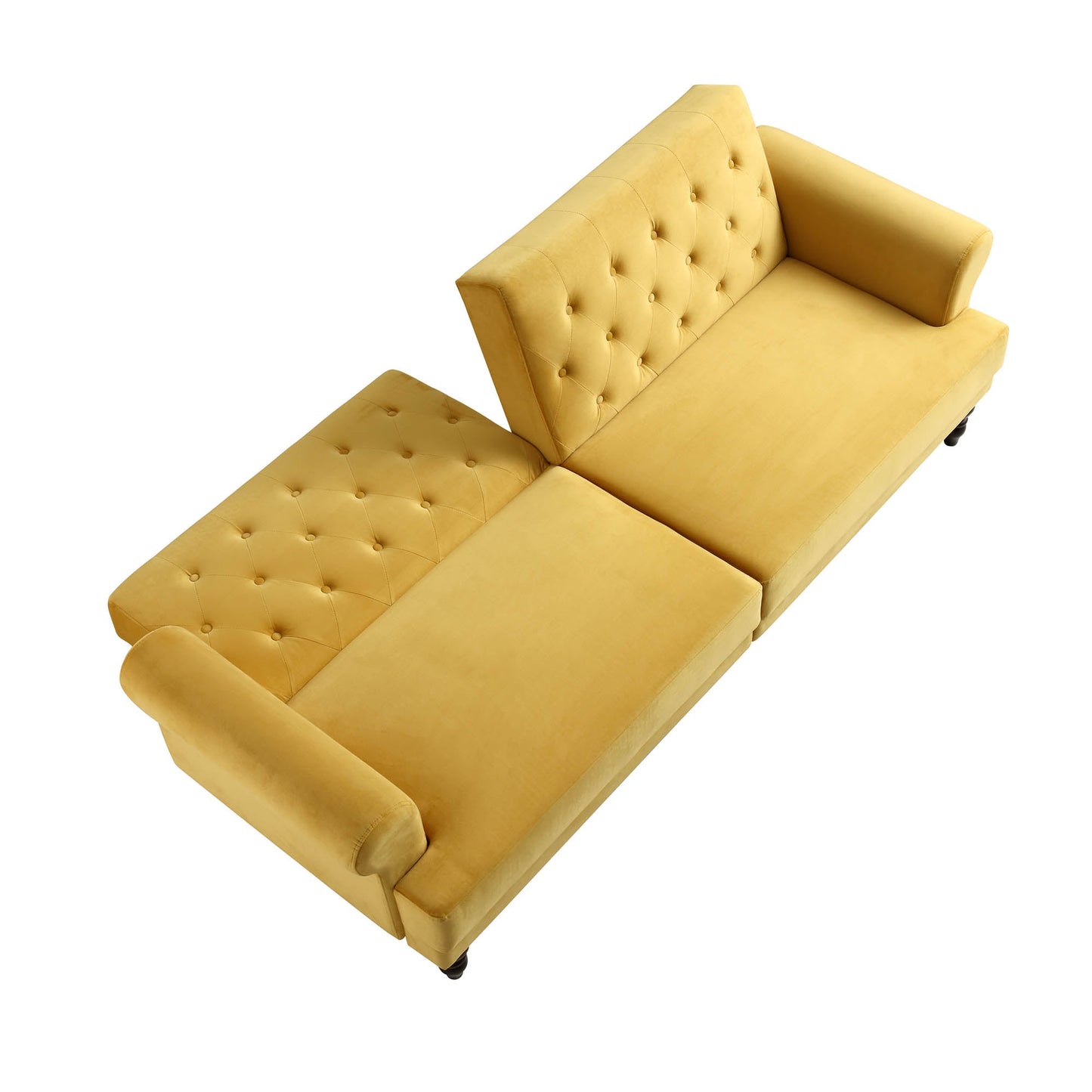 Canapé-lit Chesterfield 3 places Hanney en velours jaune moutarde