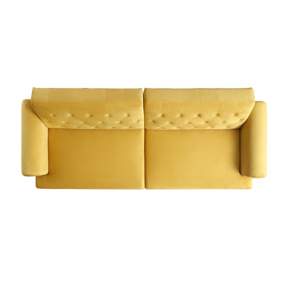 Canapé-lit Chesterfield 3 places Hanney en velours jaune moutarde