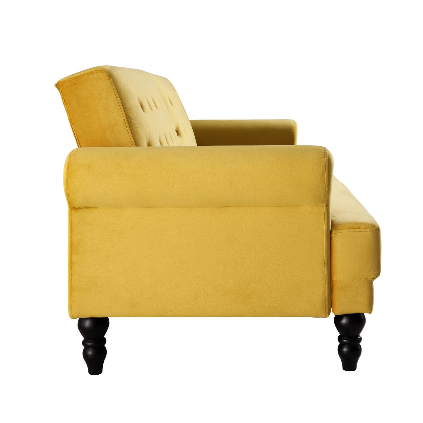 Canapé-lit Chesterfield 3 places Hanney en velours jaune moutarde