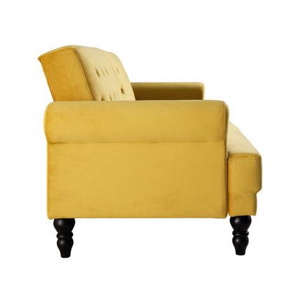 Canapé-lit Chesterfield 3 places Hanney en velours jaune moutarde