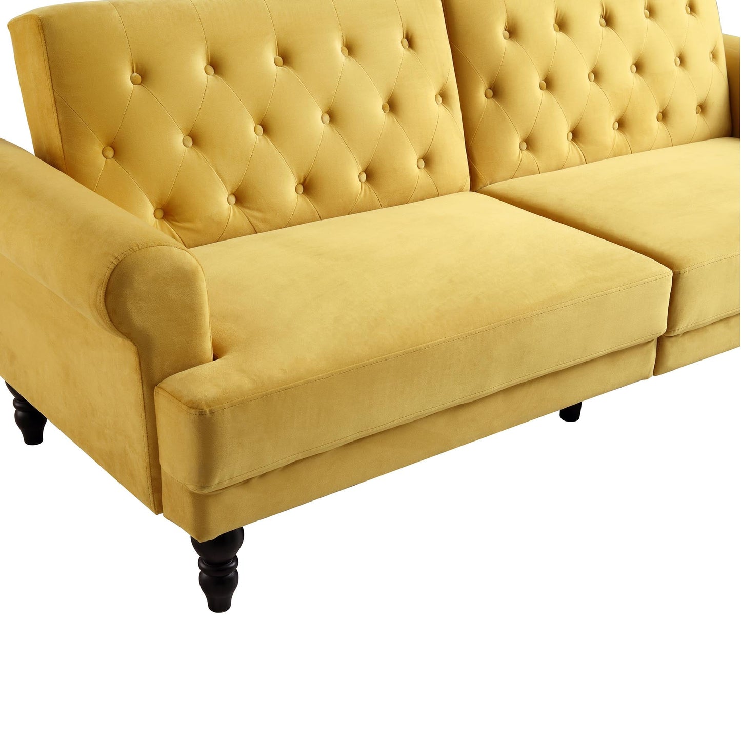 Canapé-lit Chesterfield 3 places Hanney en velours jaune moutarde