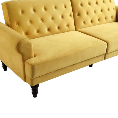 Canapé-lit Chesterfield 3 places Hanney en velours jaune moutarde